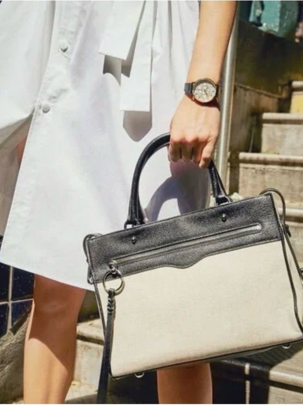 Rebecca Minkoff Black and Cream Two-Tone Satchel